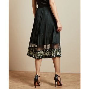🫒Ted Baker Green Pleated Skirt with Sheer Insert